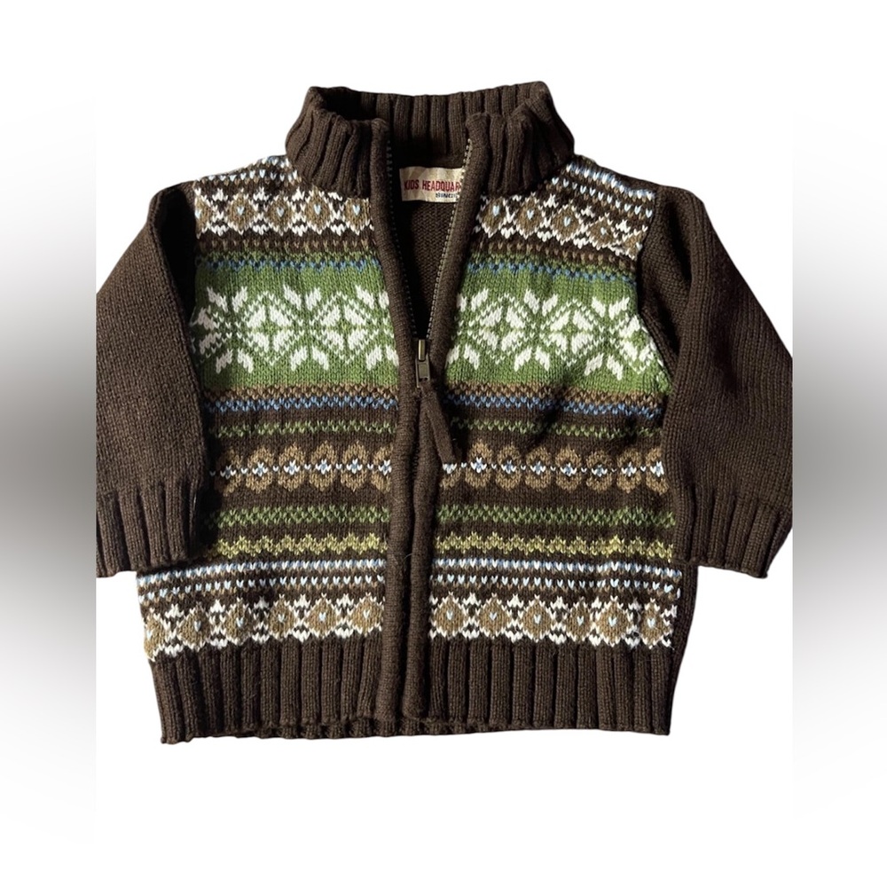 Kids Headquarters Fair Isle Full Zip Sweater Size 18 months 100% Cotton EUC